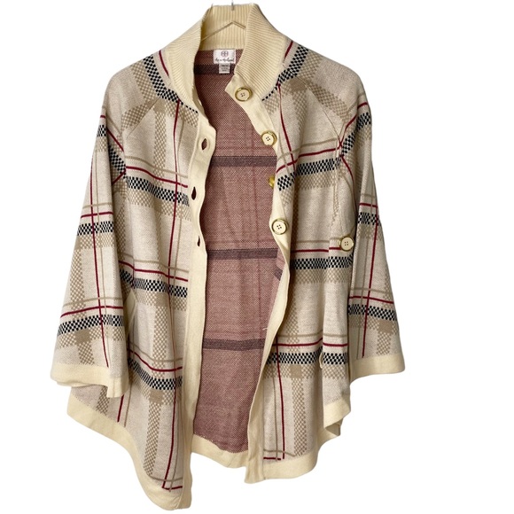 Hot in Hollywood Cream Tartan Plaid Women Cape Poncho Shawl Wrap Multicolor XS/S - Picture 2 of 9